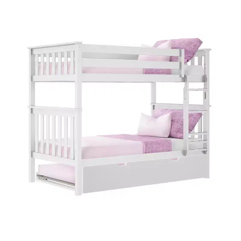 Lit superposé double en bois massif avec lit gigogne de rangement pour enfants