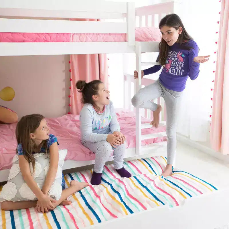 Lit superposé double en bois massif avec lit gigogne de rangement pour enfants