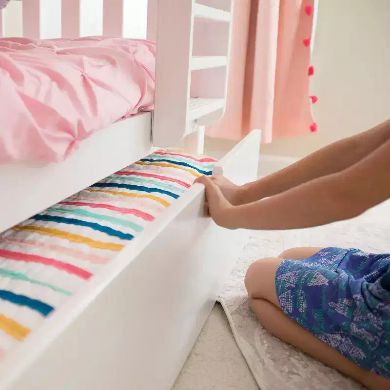 Lit superposé double en bois massif avec lit gigogne de rangement pour enfants
