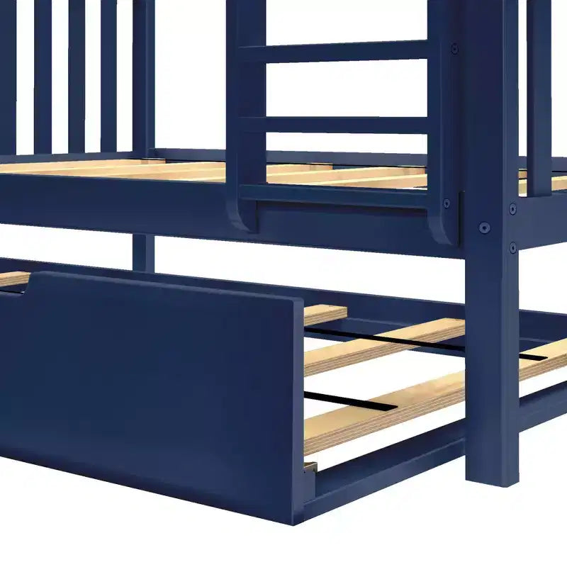 Lit superposé double en bois massif avec lit gigogne de rangement pour enfants