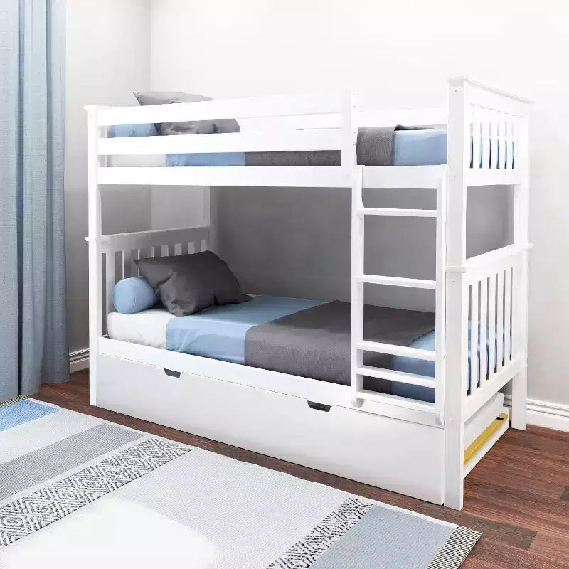 Lit superposé double en bois massif avec lit gigogne de rangement pour enfants