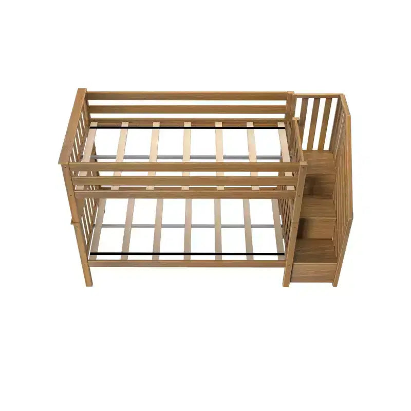 Lits superposés jumeaux pour enfants, lits superposés en bois massif avec escalier et rangement
