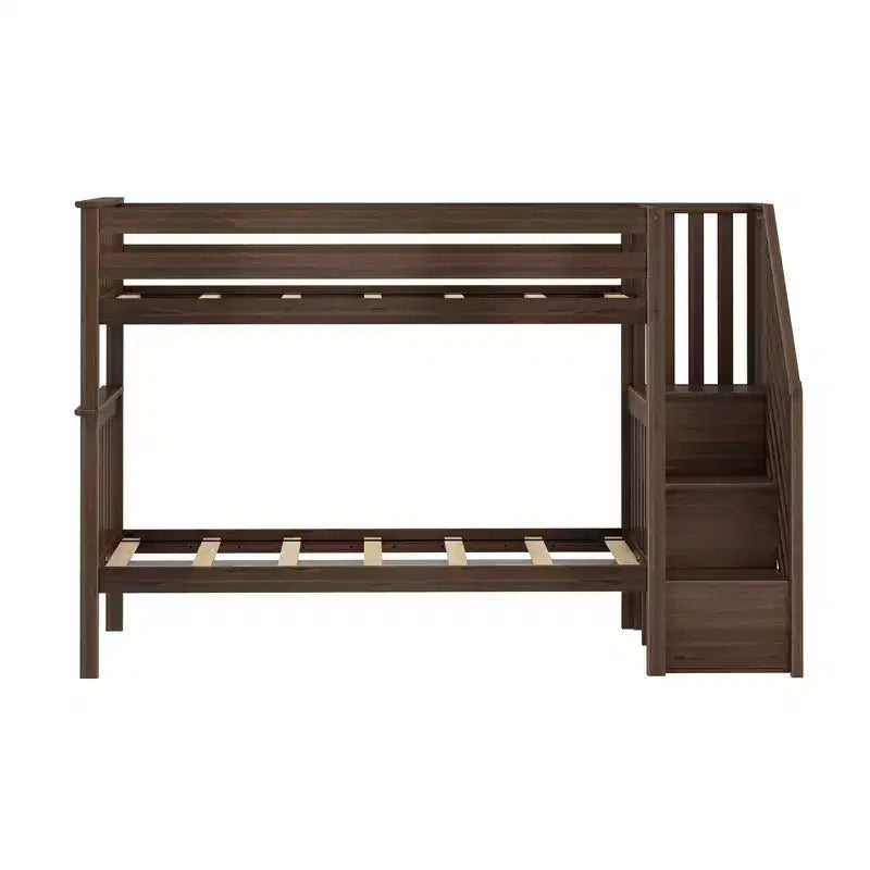 Lits superposés jumeaux pour enfants, lits superposés en bois massif avec escalier et rangement