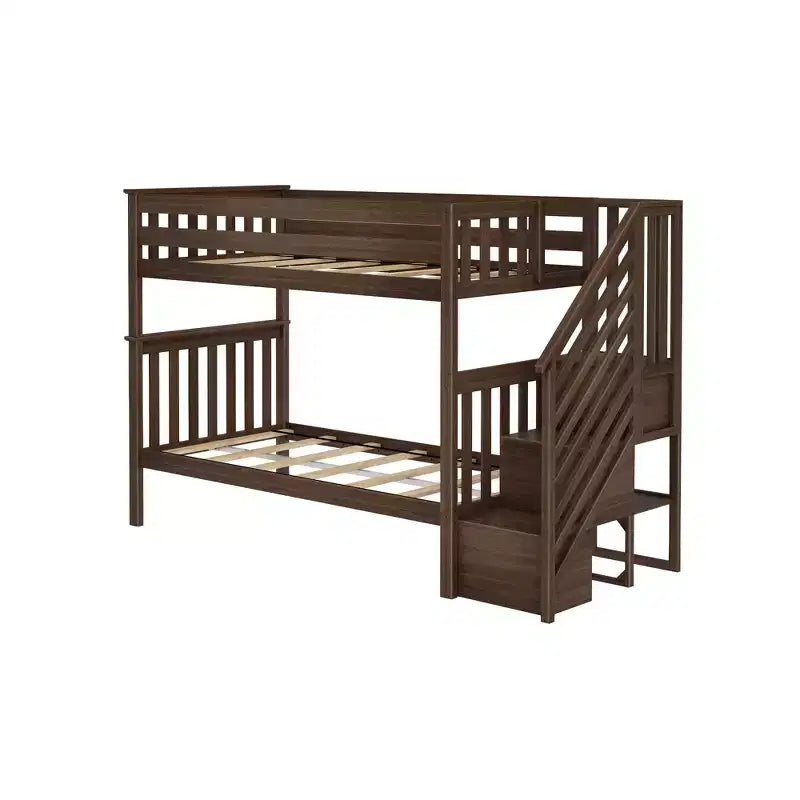 Lits superposés jumeaux pour enfants, lits superposés en bois massif avec escalier et rangement
