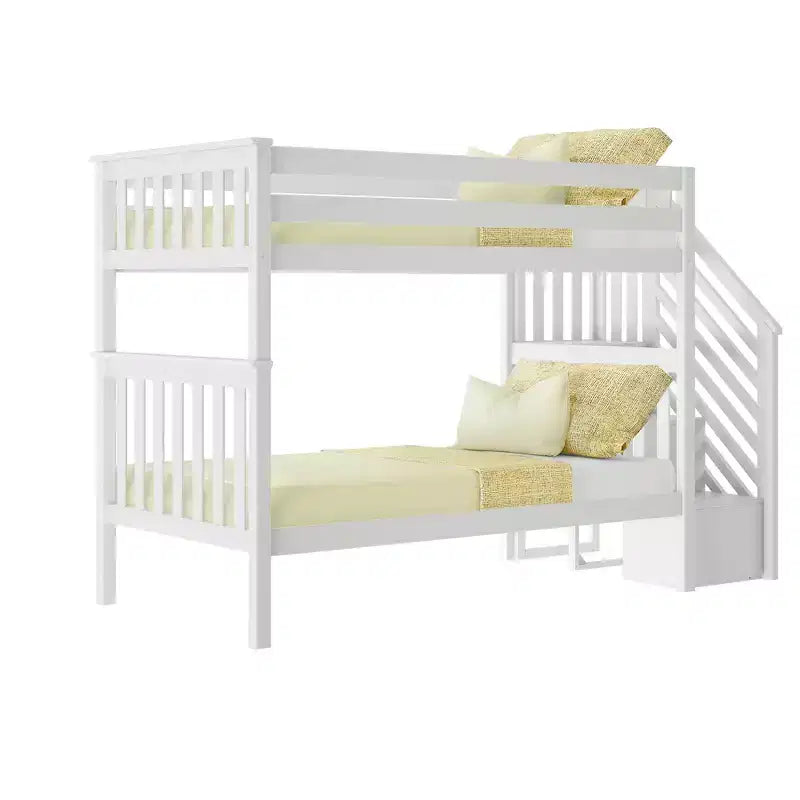 Lits superposés jumeaux pour enfants, lits superposés en bois massif avec escalier et rangement