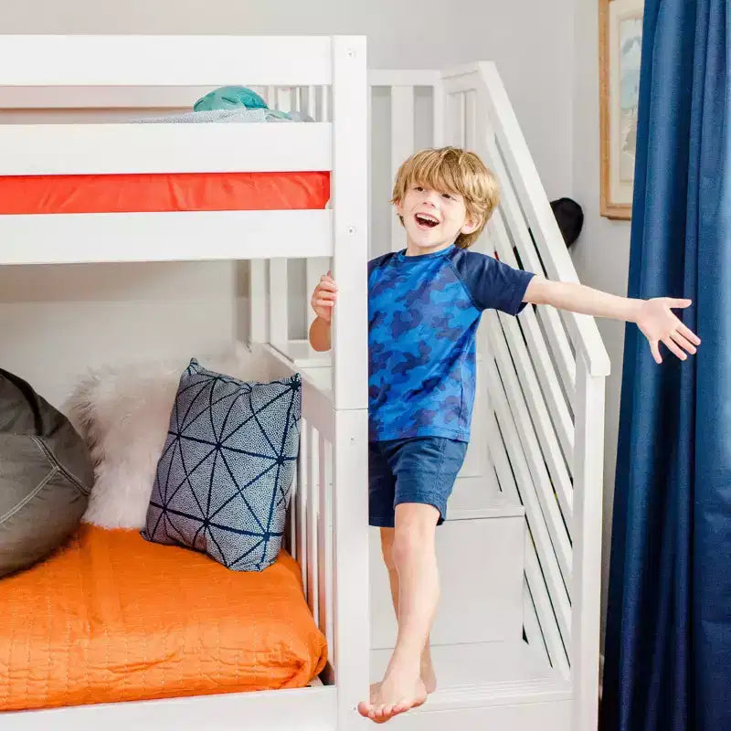 Lits superposés jumeaux pour enfants, lits superposés en bois massif avec escalier et rangement