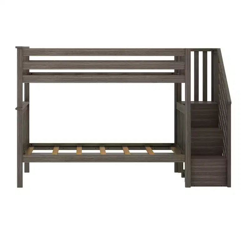 Lits superposés jumeaux pour enfants, lits superposés en bois massif avec escalier et rangement