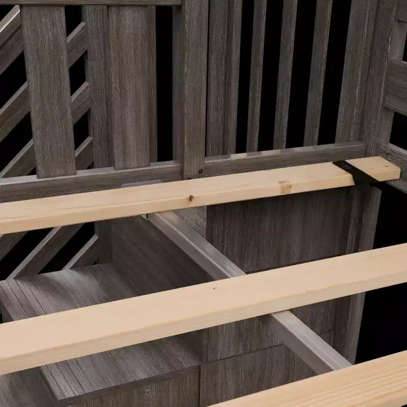 Lits superposés jumeaux pour enfants, lits superposés en bois massif avec escalier et rangement