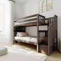 Lits superposés jumeaux pour enfants, lits superposés en bois massif avec escalier et rangement