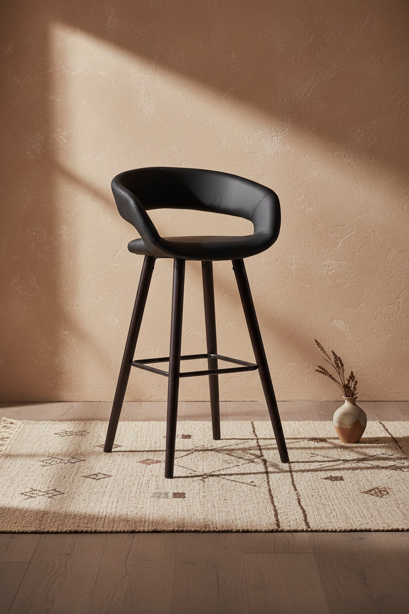 Flash Furniture Brynn Series 29'' High Contemporary Vinyl Rounded Back Barstool with Cappuccino Wood Frame