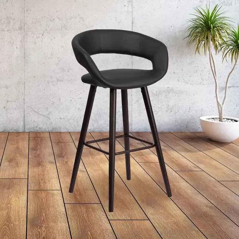 Tabouret de bar contemporain de 29 po avec dossier arrondi en vinyle et cadre en bois cappuccino