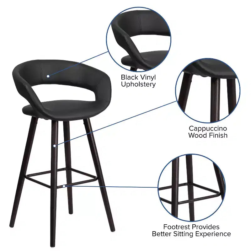 Tabouret de bar contemporain de 29 po avec dossier arrondi en vinyle et cadre en bois cappuccino