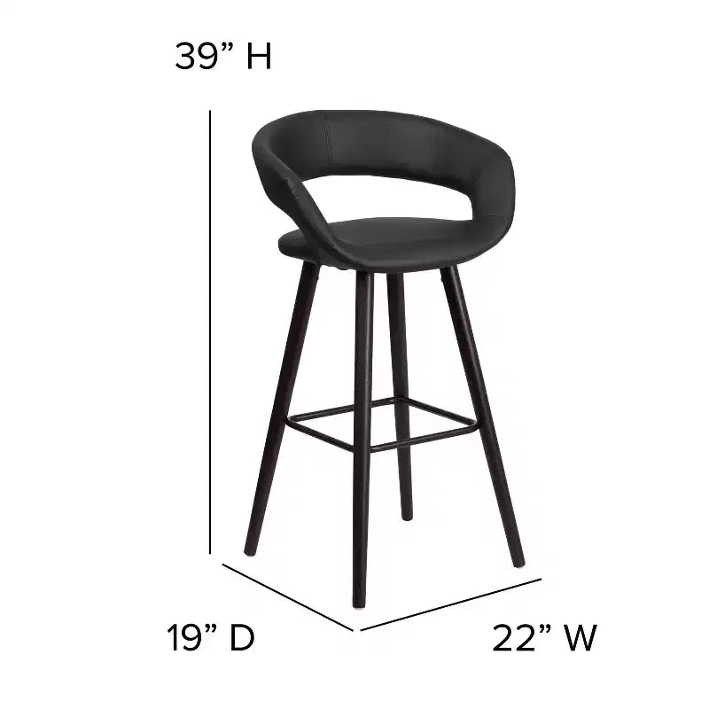 Tabouret de bar contemporain de 29 po avec dossier arrondi en vinyle et cadre en bois cappuccino