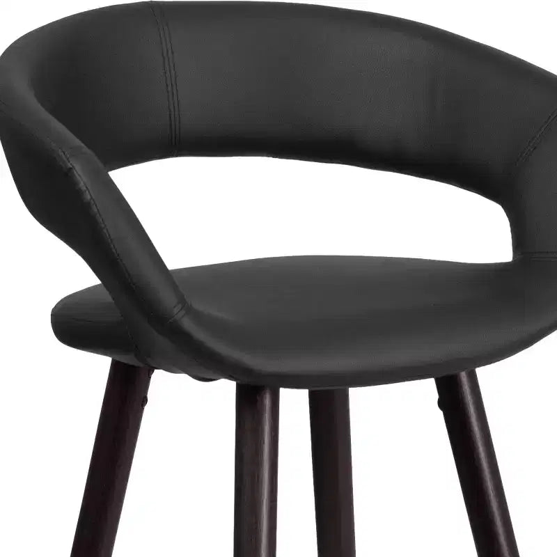 Tabouret de bar contemporain de 29 po avec dossier arrondi en vinyle et cadre en bois cappuccino