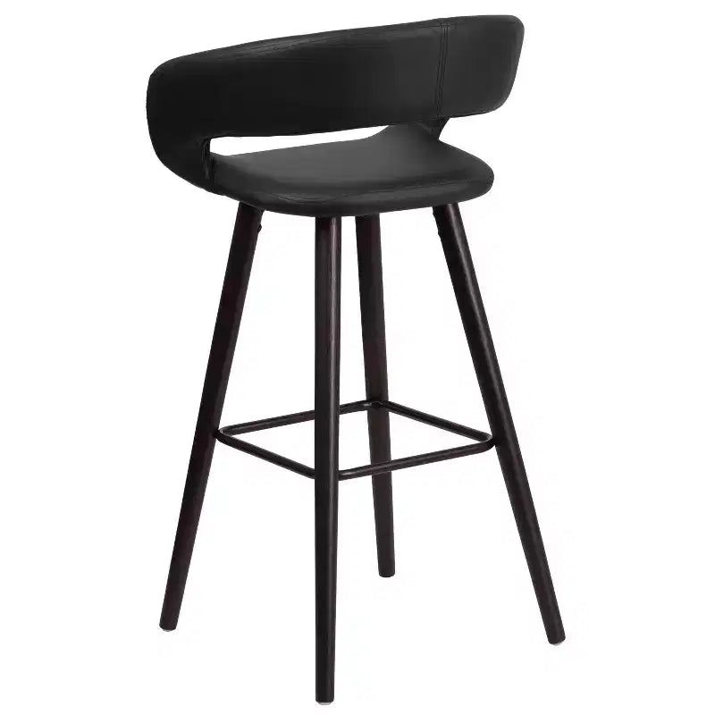 Tabouret de bar contemporain de 29 po avec dossier arrondi en vinyle et cadre en bois cappuccino