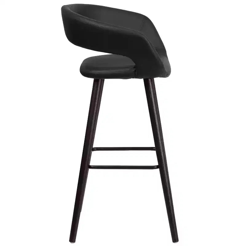 Tabouret de bar contemporain de 29 po avec dossier arrondi en vinyle et cadre en bois cappuccino