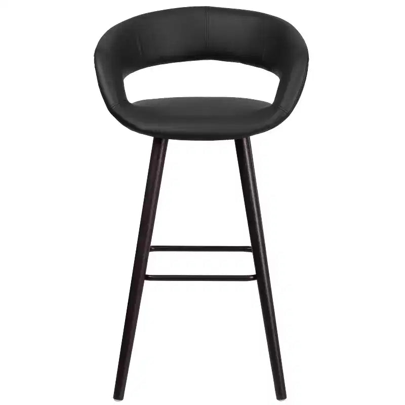 Tabouret de bar contemporain de 29 po avec dossier arrondi en vinyle et cadre en bois cappuccino