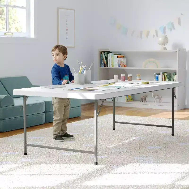 Table d'activités pliante en plastique blanc granit pour enfant de 1,50 m - Table de jeu