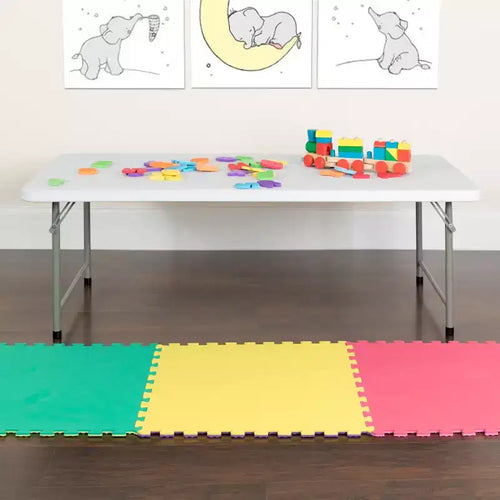 Table d'activités pliante en plastique blanc granit pour enfant de 1,50 m - Table de jeu