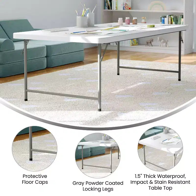 Table d'activités pliante en plastique blanc granit pour enfant de 1,50 m - Table de jeu