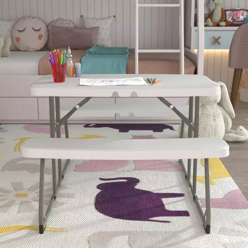 Table d'activités pliante en plastique blanc granit pour enfant de 1,50 m - Table de jeu
