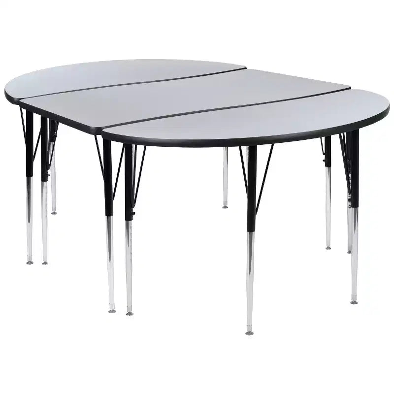Emma and Oliver 3 Piece 76 Oval Wave Collaborative Grey Adjustable Activity Table Set