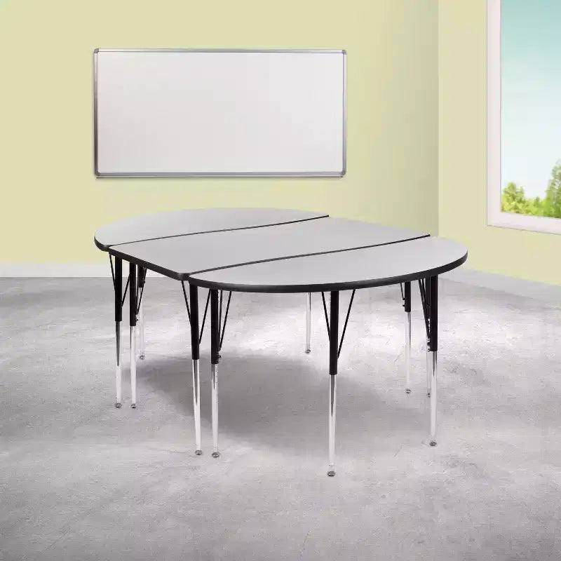 Ensemble de 76 tables d'activité collaboratives réglables grises à vagues ovales