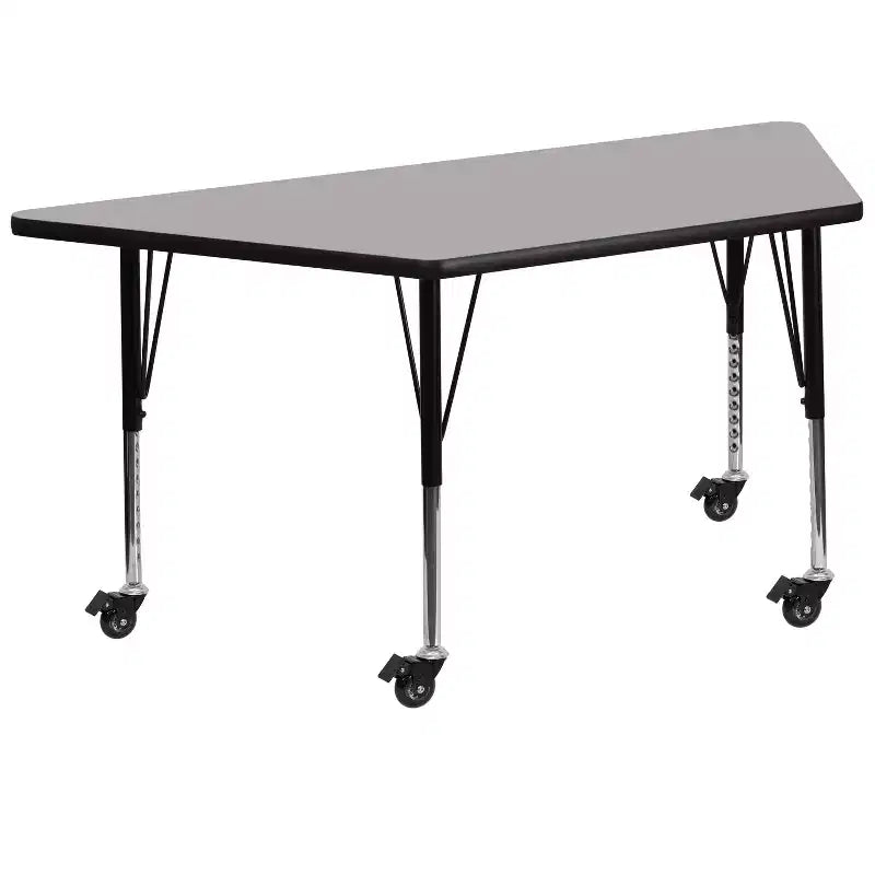 Table d'activités réglable mobile 22,5x45 trapézoïdale grise en stratifié HP