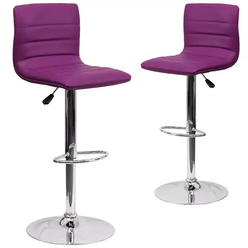 Emma and Oliver Modern Vinyl Adjustable Height Barstool with Horizontal Stitch Back, Set of 2