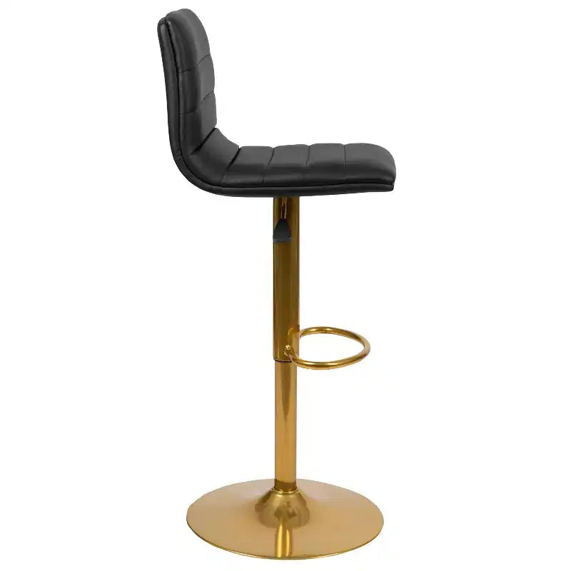 Tabouret de bar moderne en vinyle à hauteur réglable avec dossier à surpiqûres horizontales,