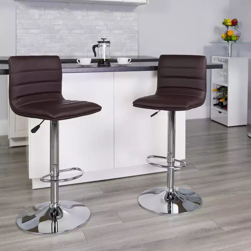 Tabouret de bar moderne en vinyle à hauteur réglable avec dossier à surpiqûres horizontales,