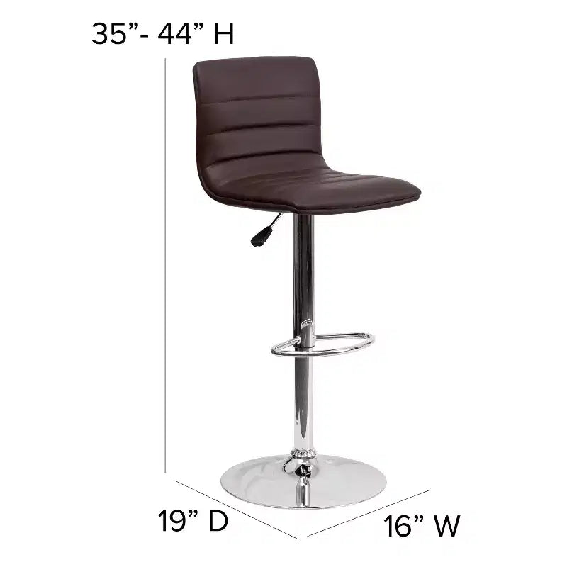 Tabouret de bar moderne en vinyle à hauteur réglable avec dossier à surpiqûres horizontales,