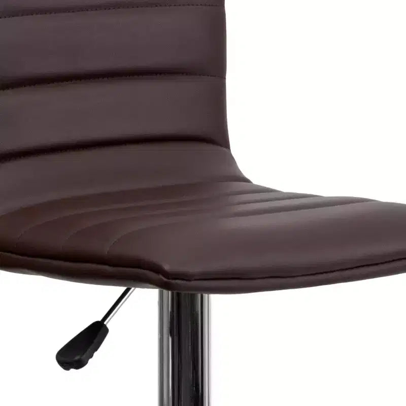 Tabouret de bar moderne en vinyle à hauteur réglable avec dossier à surpiqûres horizontales,