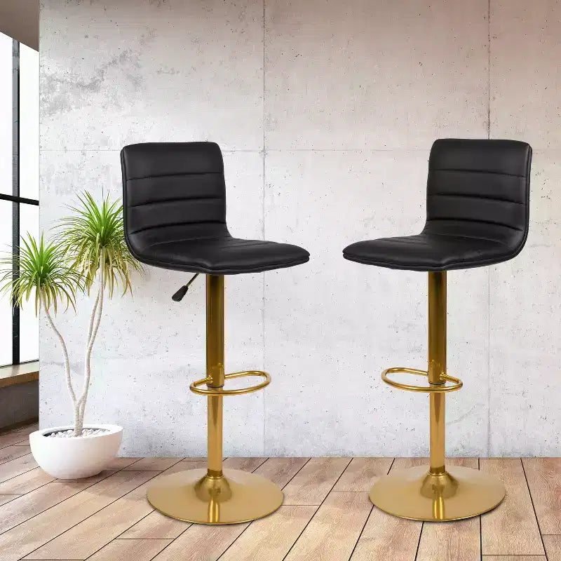 Tabouret de bar moderne en vinyle à hauteur réglable avec dossier à surpiqûres horizontales,