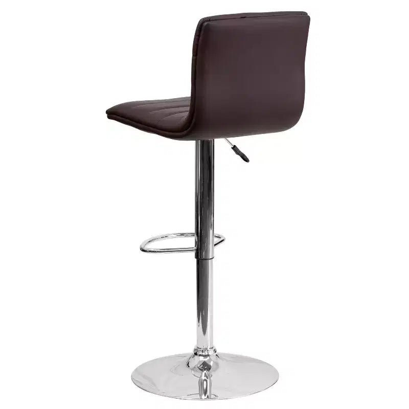 Tabouret de bar moderne en vinyle à hauteur réglable avec dossier à surpiqûres horizontales,