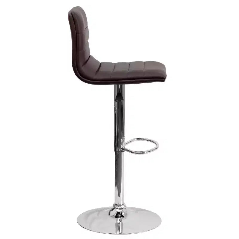 Tabouret de bar moderne en vinyle à hauteur réglable avec dossier à surpiqûres horizontales,