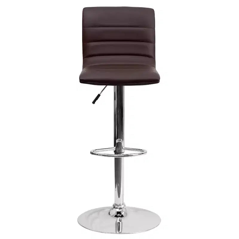 Tabouret de bar moderne en vinyle à hauteur réglable avec dossier à surpiqûres horizontales,