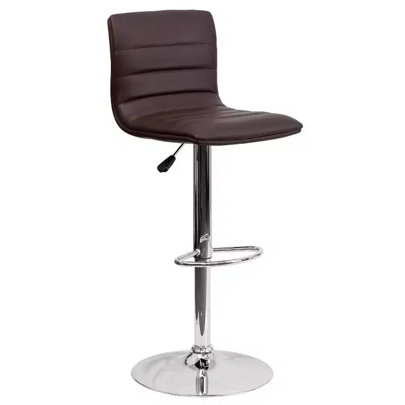 Tabouret de bar moderne en vinyle à hauteur réglable avec dossier à surpiqûres horizontales,