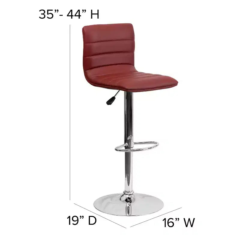 Tabouret de bar moderne en vinyle à hauteur réglable avec dossier à surpiqûres horizontales,