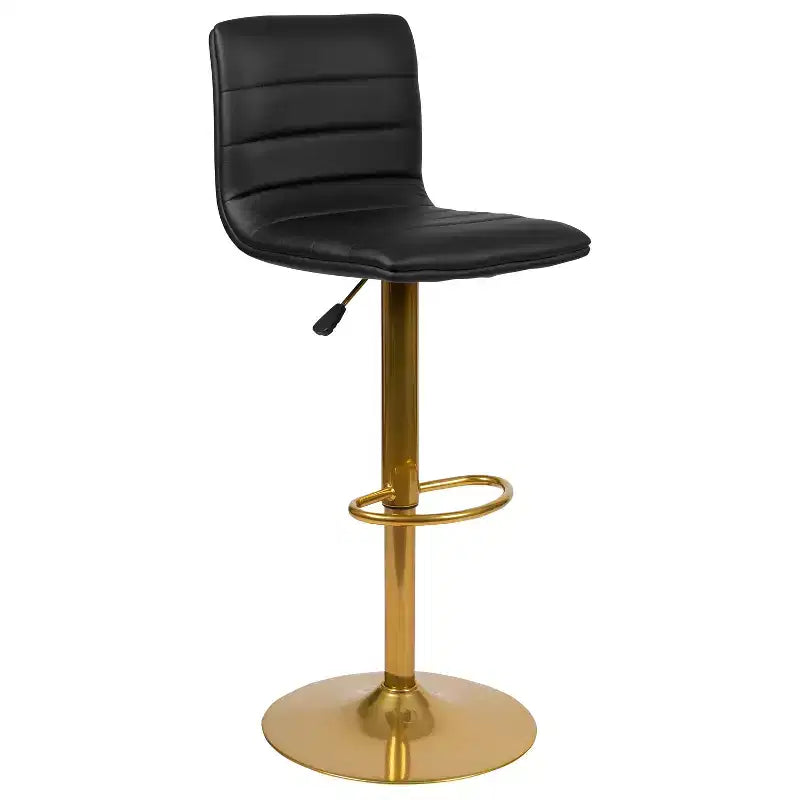 Tabouret de bar moderne en vinyle à hauteur réglable avec dossier à surpiqûres horizontales,