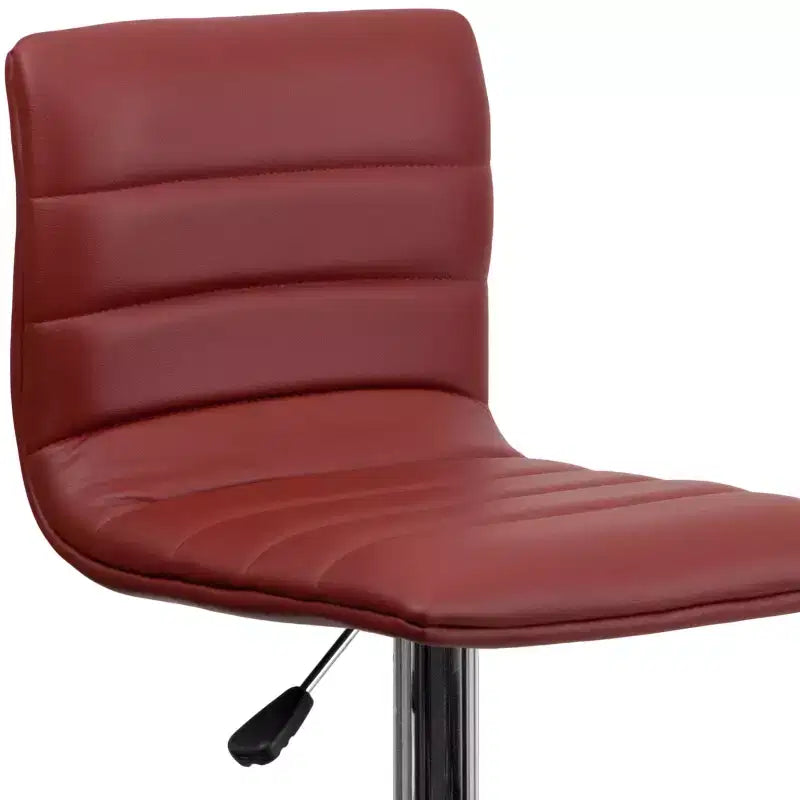 Tabouret de bar moderne en vinyle à hauteur réglable avec dossier à surpiqûres horizontales,