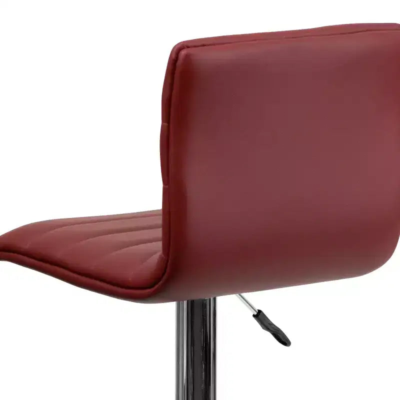 Tabouret de bar moderne en vinyle à hauteur réglable avec dossier à surpiqûres horizontales,