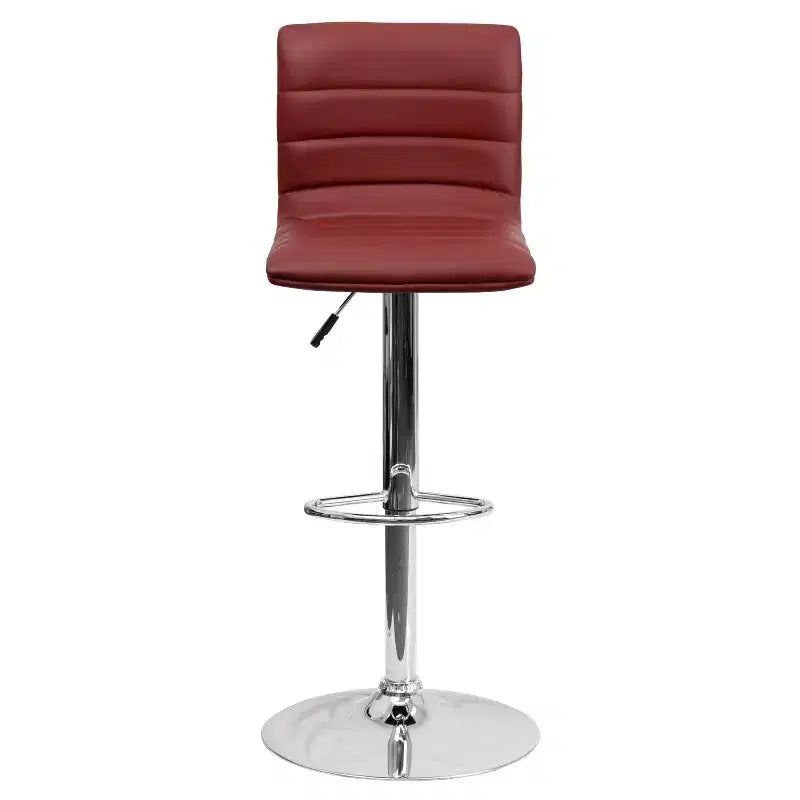 Tabouret de bar moderne en vinyle à hauteur réglable avec dossier à surpiqûres horizontales,