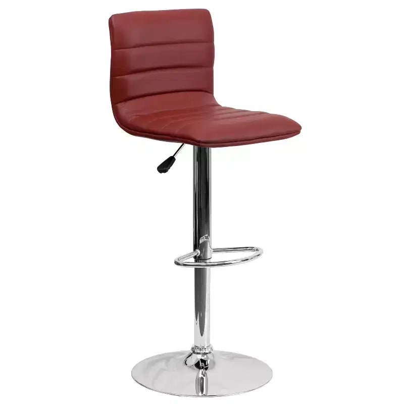 Tabouret de bar moderne en vinyle à hauteur réglable avec dossier à surpiqûres horizontales,