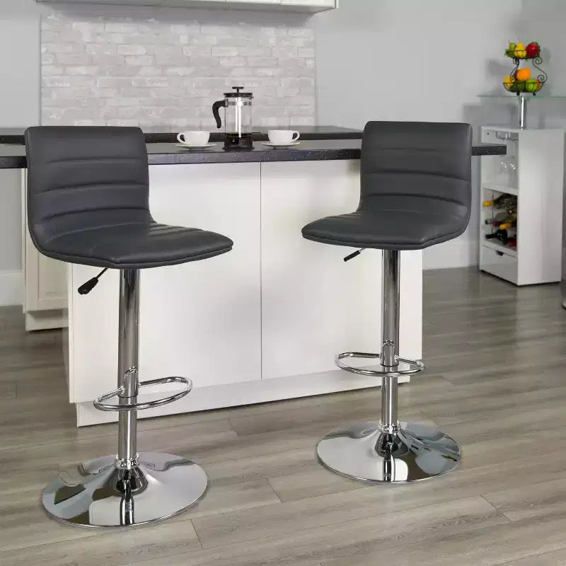 Tabouret de bar moderne en vinyle à hauteur réglable avec dossier à surpiqûres horizontales,