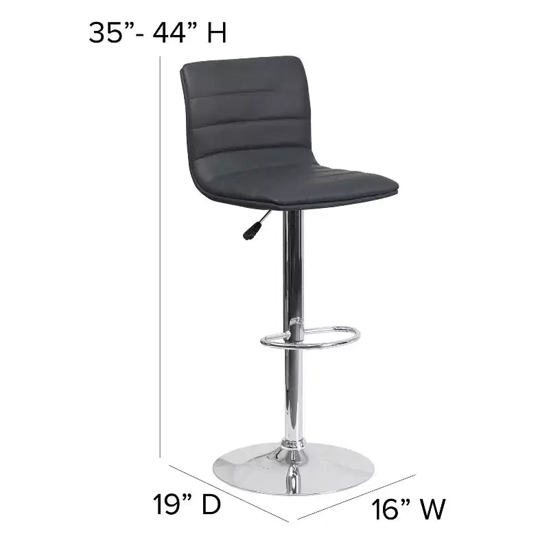 Tabouret de bar moderne en vinyle à hauteur réglable avec dossier à surpiqûres horizontales,