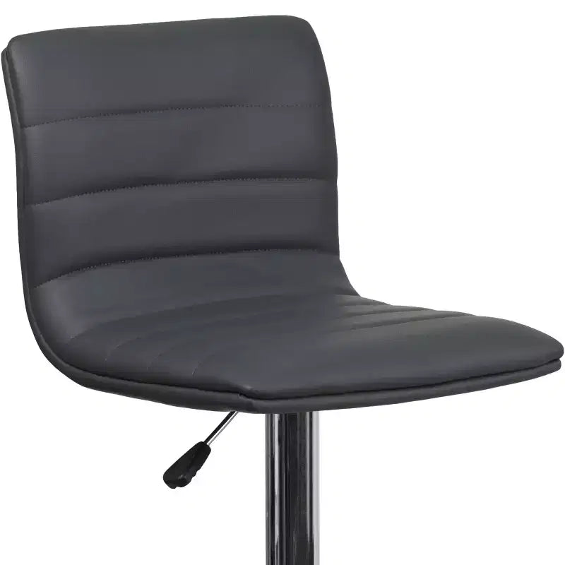 Tabouret de bar moderne en vinyle à hauteur réglable avec dossier à surpiqûres horizontales,