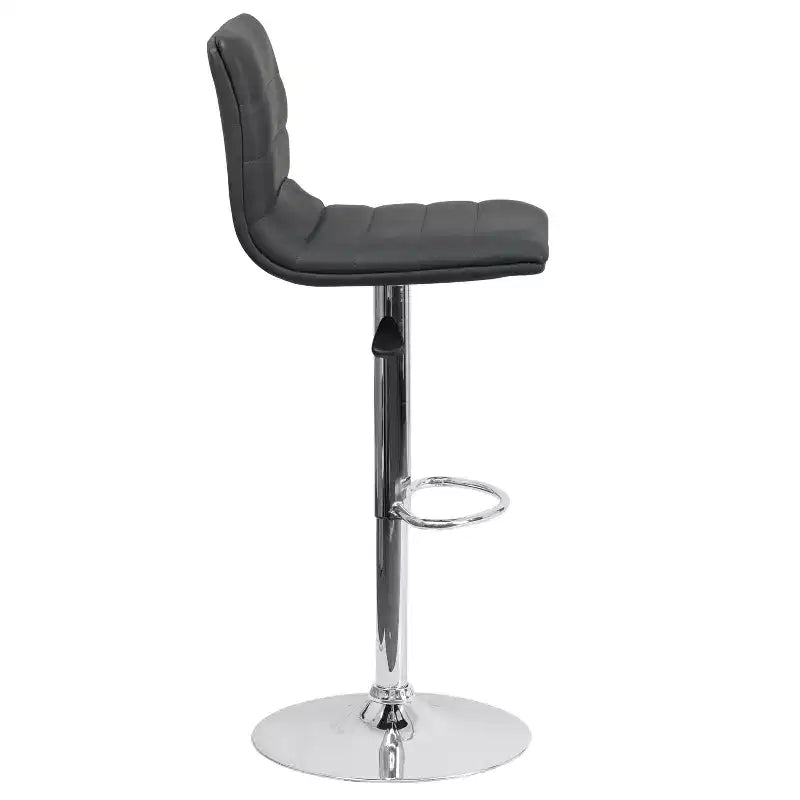 Tabouret de bar moderne en vinyle à hauteur réglable avec dossier à surpiqûres horizontales,
