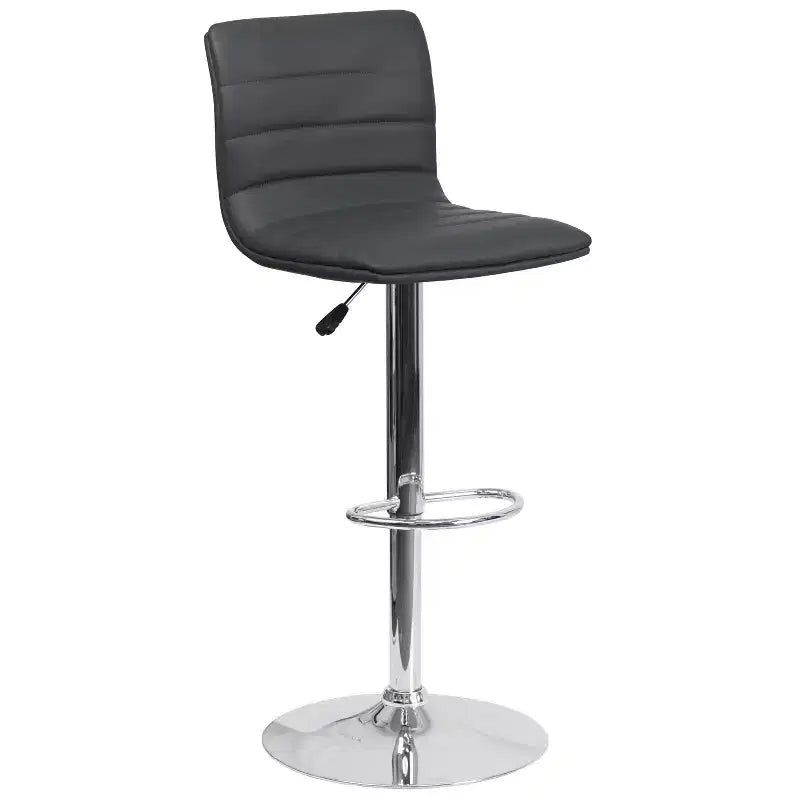 Tabouret de bar moderne en vinyle à hauteur réglable avec dossier à surpiqûres horizontales,