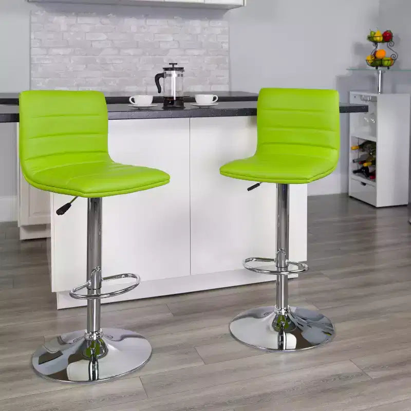 Tabouret de bar moderne en vinyle à hauteur réglable avec dossier à surpiqûres horizontales,
